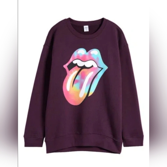 Treasure & Bond Kid's Oversize Sweatshirt In Purple Plum Rolling Stones Large - Picture 1 of 8